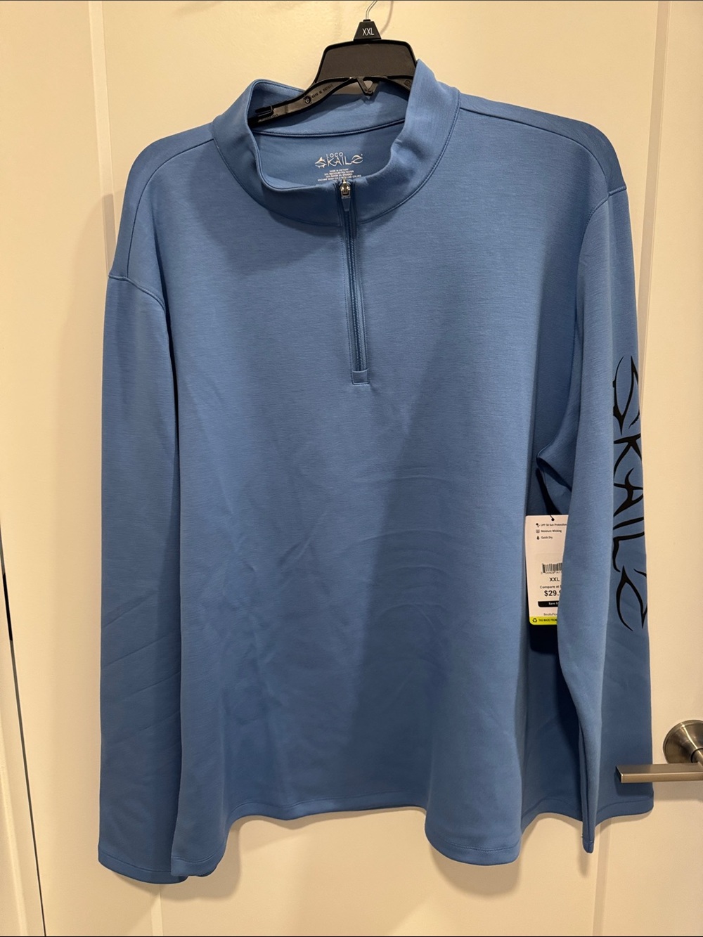 Loco Skaile men’s Blue Quarter-Zip Performance Pullover with Sleeve Logo sz XXL